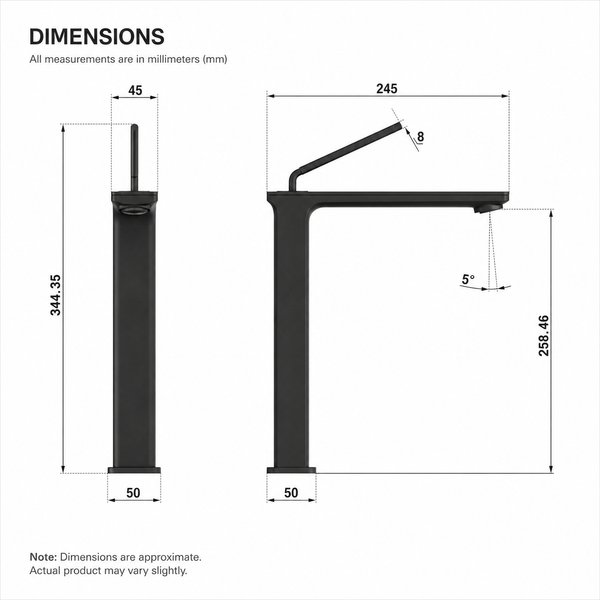 Premium Brass Tall Basin Mixer Tap, Gun Grey Finish, Tall Size (NCGF 506) – 5 Years Warranty