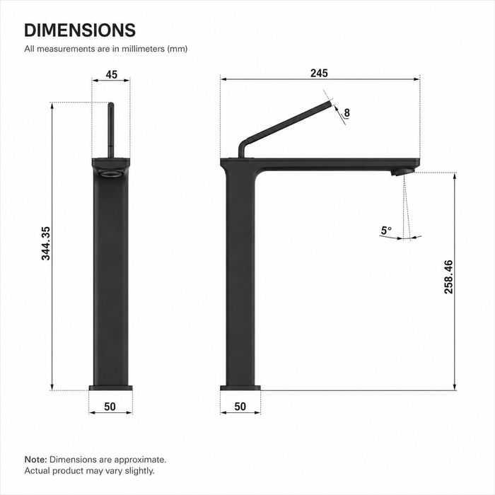 Premium Brass Tall Basin Mixer Tap, Gun Grey Finish, Tall Size (NCGF 506) – 5 Years Warranty