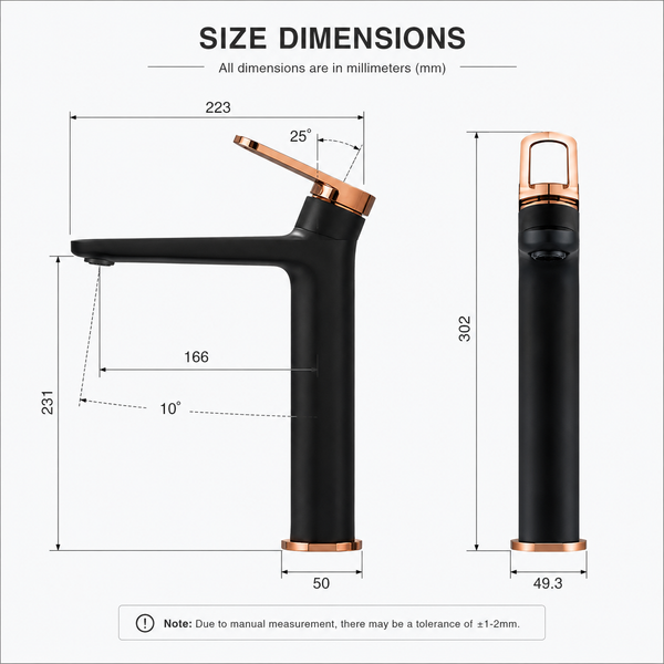 Premium Brass Tall Basin Mixer Tap – Black Rose Gold Finish Tall Size (NCGF 501) – 5 Years Warranty