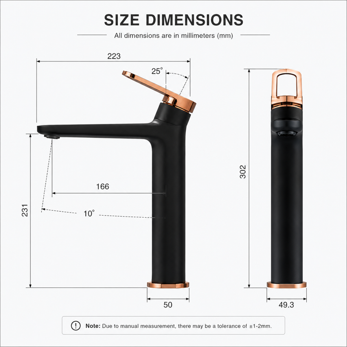 Premium Brass Tall Basin Mixer Tap – Black Rose Gold Finish Tall Size (NCGF 501) – 5 Years Warranty