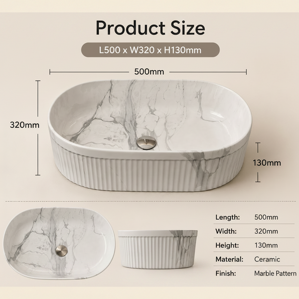 Bassino Glossy Marble Table Top Wash Basin 20 × 12.5 × 5 Inches | Luxury Imported Basin BTT-11820