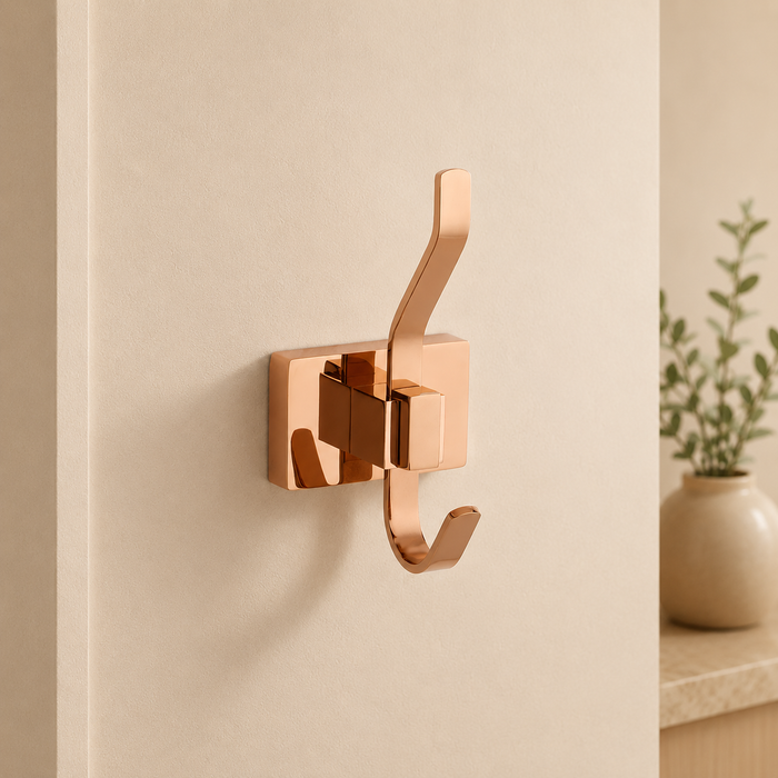 BASSINO Stylish Robe Hook For Bathroom/office/home/hotels-Brass-Chrome Glossy Finish Rose gold