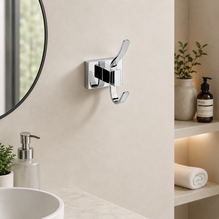 BASSINO Stylish Robe Hook For Bathroom/office/home/hotels-Brass-Chrome Glossy Finish Silver