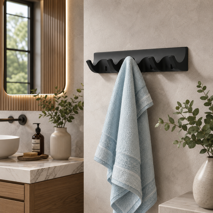 BASSINO Stylish 6 Pin Robe Hook For Bathroom/Bedroom/Office/kitchen-Glossy Black