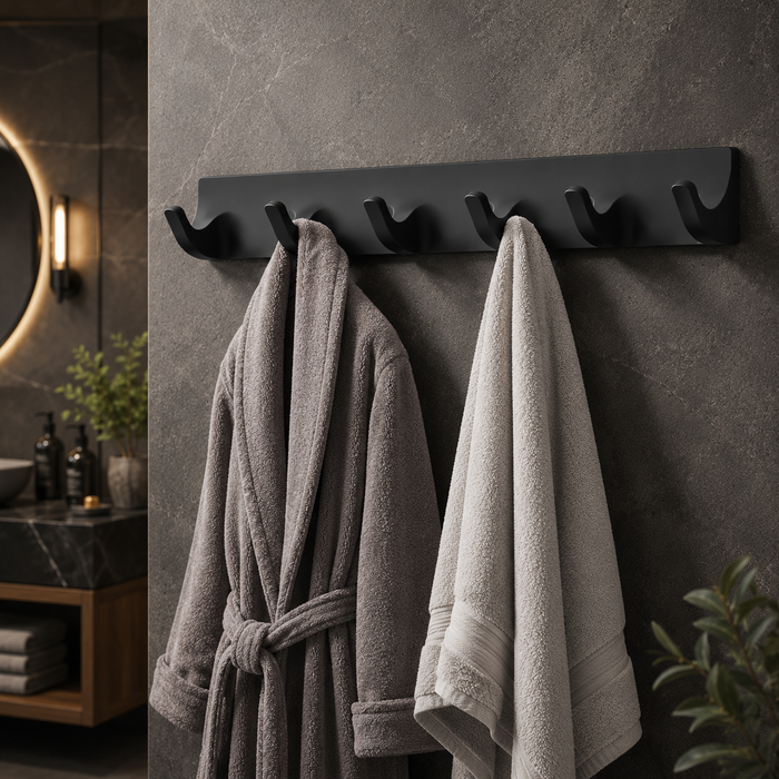 BASSINO Stylish 6 Pin Robe Hook For Bathroom/Bedroom/Office/kitchen-Glossy Black