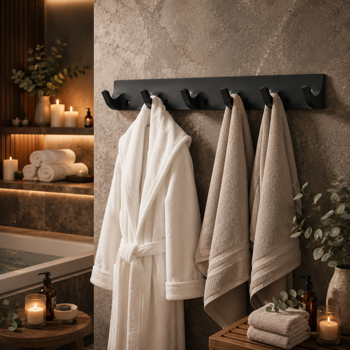 BASSINO Stylish 6 Pin Robe Hook For Bathroom/Bedroom/Office/kitchen-Glossy Black