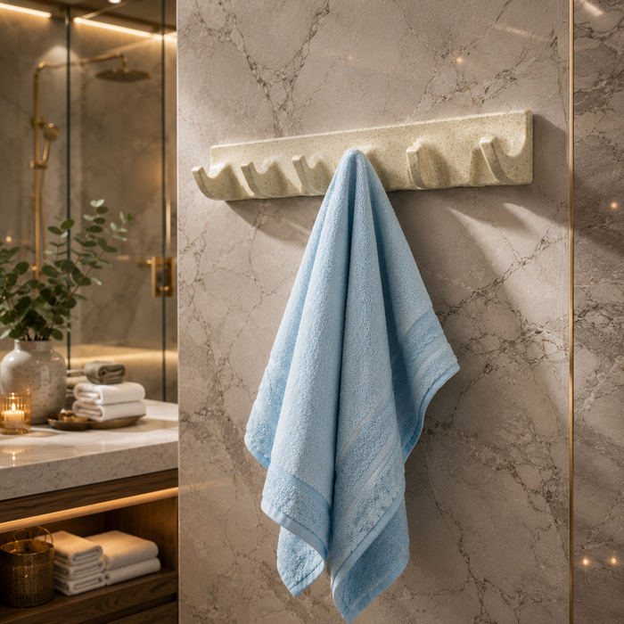 BASSINO Stylish 6 Pin Robe Hook For Bathroom/Bedroom/Office/kitchen-Glossy Marble
