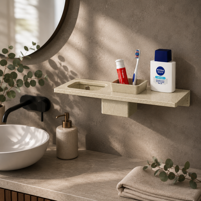 BASSINO Stylish Brush Holder With Napkin Stand Shelf For Bathroom-Glossy Marble | 3 in 1