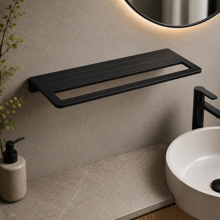 BASSINO Towel Rack With Towel Holder- Glossy 22" Length Black
