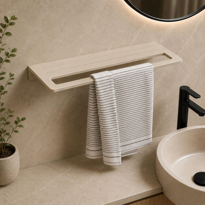 BASSINO Towel Rack With Towel Holder- Glossy 22" Length Marble