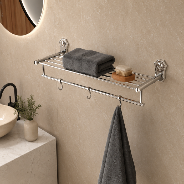 Bassino Stainless Steel Towel Rack with Towel Rod and Sliding Hooks for Bathroom Chrome Plated Towel Holder Size (24 INCH)