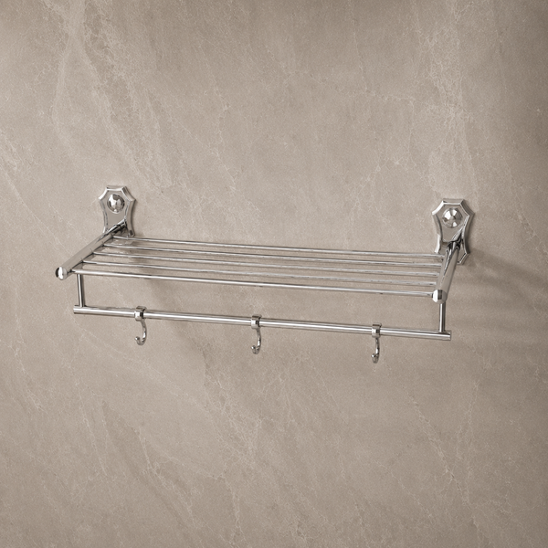 Bassino Stainless Steel Towel Rack with Towel Rod and Sliding Hooks for Bathroom Chrome Plated Towel Holder Size (24 INCH)