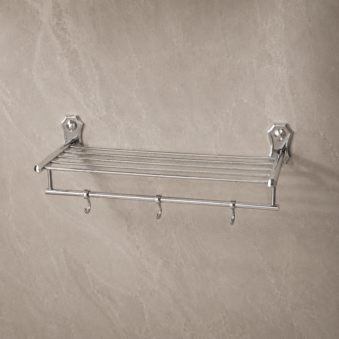 Bassino Stainless Steel Towel Rack with Towel Rod and Sliding Hooks for Bathroom Chrome Plated Towel Holder Size (24 INCH)