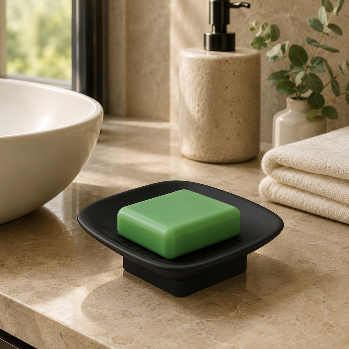 BASSINO Stylish Single Soap Dish For Bathroom-Glossy Black