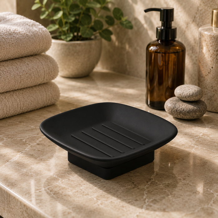 BASSINO Stylish Single Soap Dish For Bathroom-Glossy Black