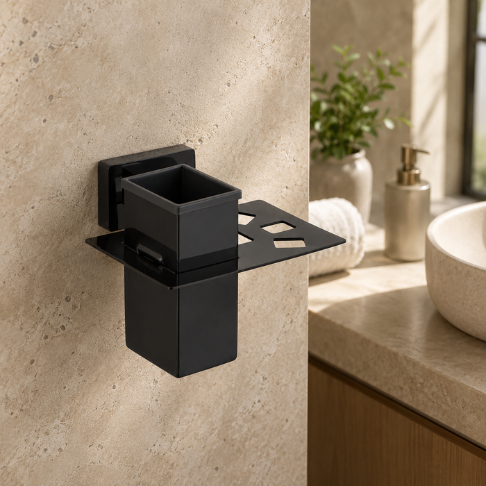 BASSINO Stylish Toothbrush Tumbler For Bathroom/office/home/hotels-Brass-Glossy Finish Black