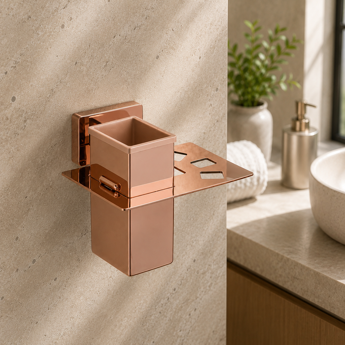 BASSINO Stylish Toothbrush Tumbler For Bathroom/office/home/hotels-Brass-Glossy Finish Rose gold