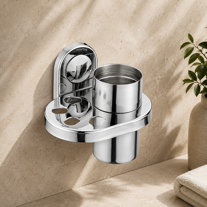 BASSINO Stylish Toothbrush Tumbler For Bathroom/office/home/hotels-SS 304-CHROME FINISH
