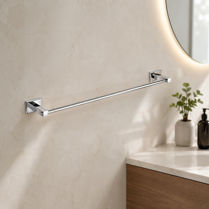 BASSINO Stylish Towel Rod For Bathroom/office/home/hotels-Brass-Chrome Glossy Finish Silver