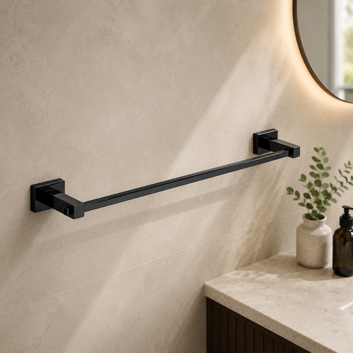 BASSINO Stylish Towel Rod For Bathroom/office/home/hotels-Brass-Chrome Glossy Finish Black 24"