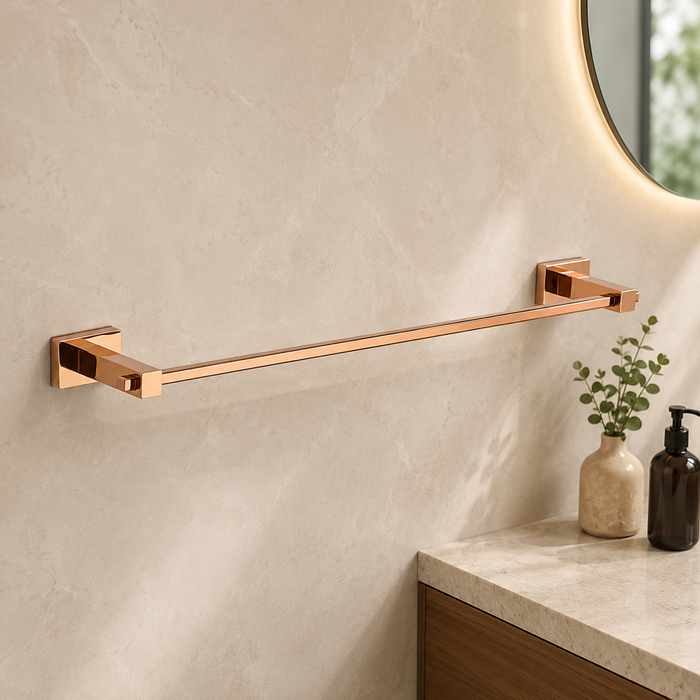 BASSINO Stylish Towel Rod For Bathroom/office/home/hotels-Brass-Chrome Glossy Finish Rose gold 24"