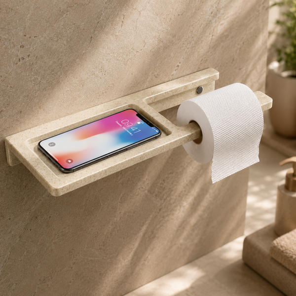 BASSINO Stylist Toilet Paper Holder With Shelf-Glossy Marble