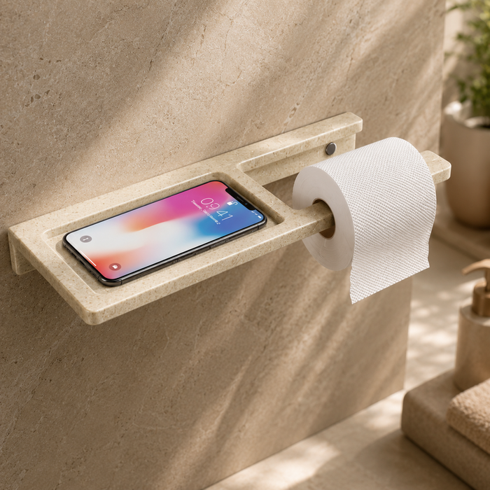 BASSINO Stylist Toilet Paper Holder With Shelf-Glossy Marble