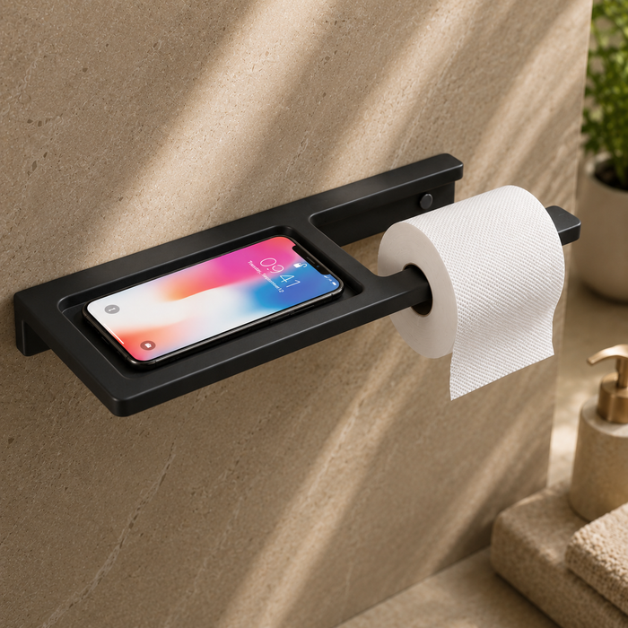 BASSINO Stylist Toilet Paper Holder With Shelf-Glossy Black