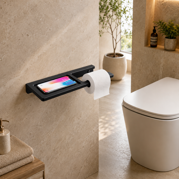 BASSINO Stylist Toilet Paper Holder With Shelf-Glossy Black