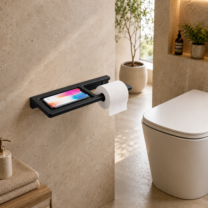 BASSINO Stylist Toilet Paper Holder With Shelf-Glossy Black