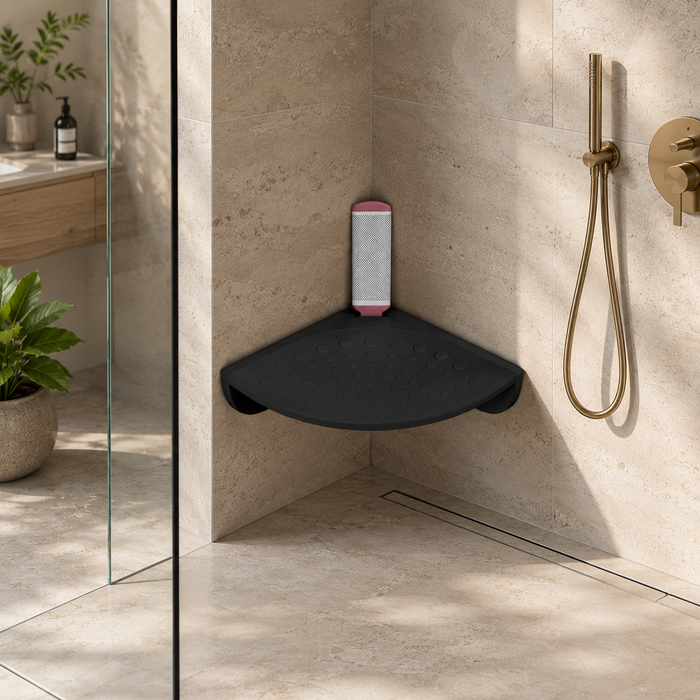 BASSINO Modern Corner Shower Foot Rest For Leg Pedal Foot Washing For Bathroom-Glossy Black