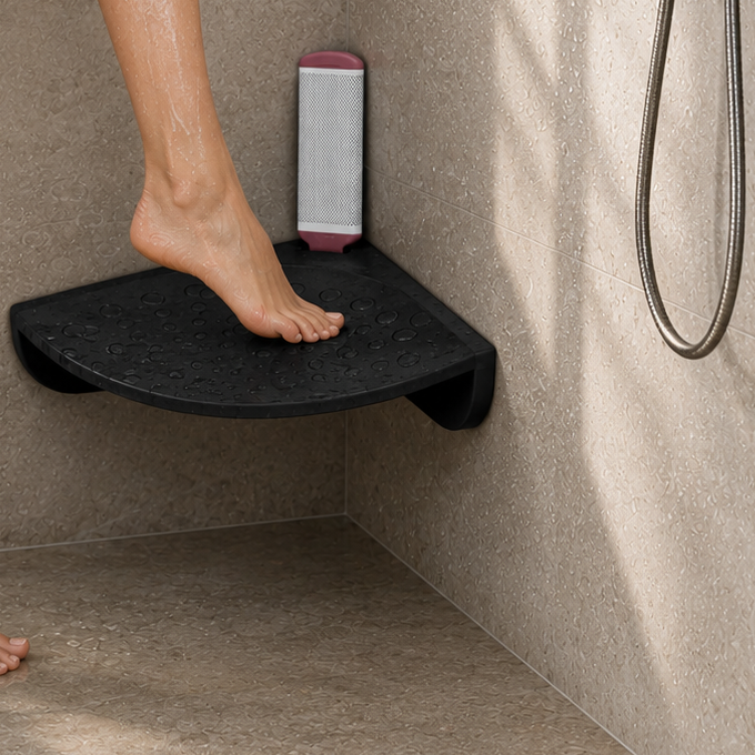 BASSINO Modern Corner Shower Foot Rest For Leg Pedal Foot Washing For Bathroom-Glossy Black