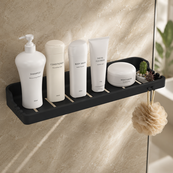BASSINO Modern Shower Shelf/Shower Rack For Bathroom-Glossy Black