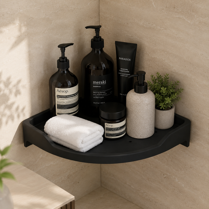 BASSINO Modern Corner Shelf 12'' x 12'' For Bathroom-Glossy Black
