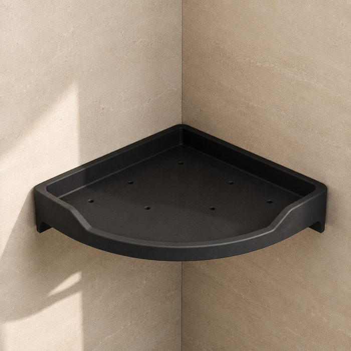 BASSINO Modern Corner Shelf 12'' x 12'' For Bathroom-Glossy Black