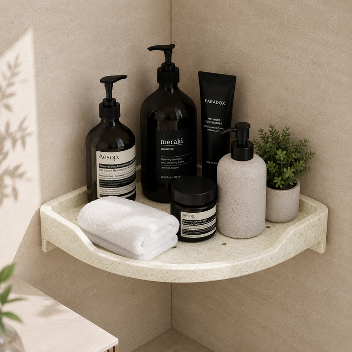 BASSINO Modern Corner Shelf 12'' x 12'' For Bathroom-Glossy Marble