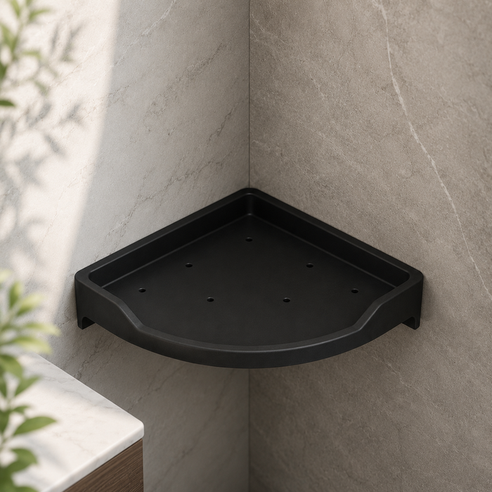 BASSINO Modern Corner Shelf 9'' x 9'' For Bathroom-Glossy Black