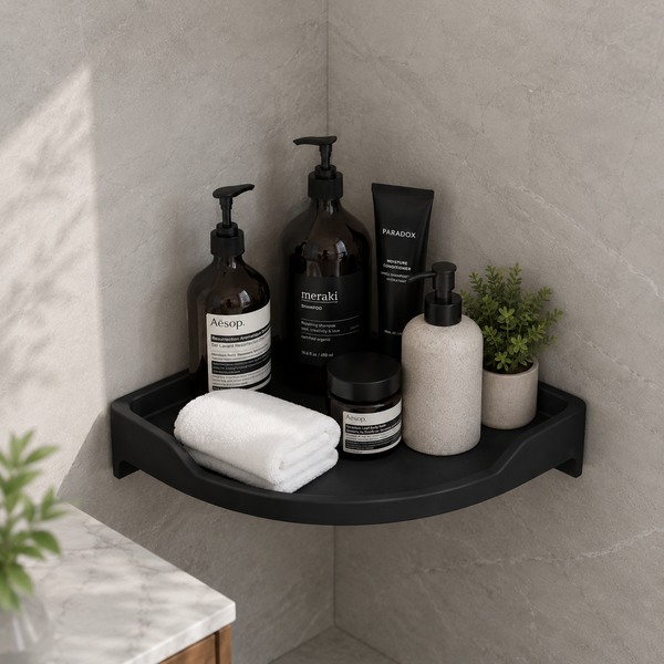 BASSINO Modern Corner Shelf 9'' x 9'' For Bathroom-Glossy Black