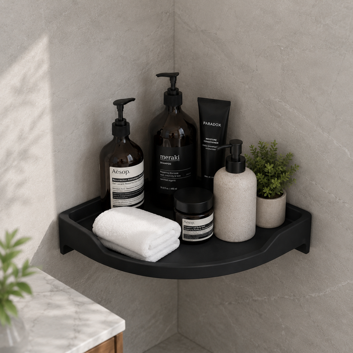 BASSINO Modern Corner Shelf 9'' x 9'' For Bathroom-Glossy Black