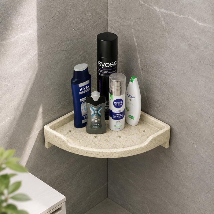 BASSINO Modern Corner Shelf 9'' x 9'' For Bathroom-Glossy Marble