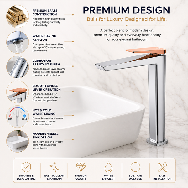 BASSINO NEXO Long Body Modern Basin Faucet | 3 Years Warranty Chrome