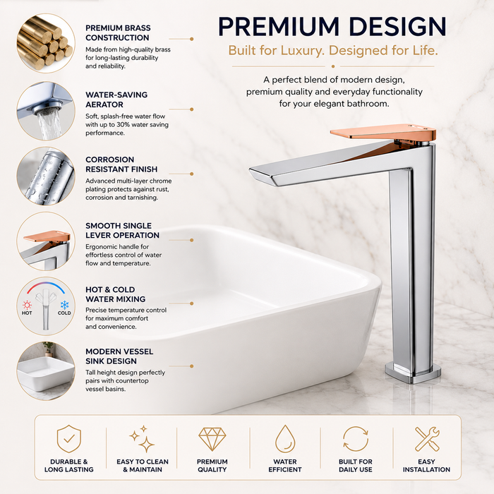 BASSINO NEXO Long Body Modern Basin Faucet | 3 Years Warranty Chrome