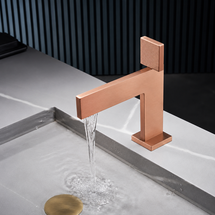 BASSINO Premium Short Basin Mixer Faucet (Hot & Cold)| Brass Body – 5 Years Warranty Brushed Rose gold