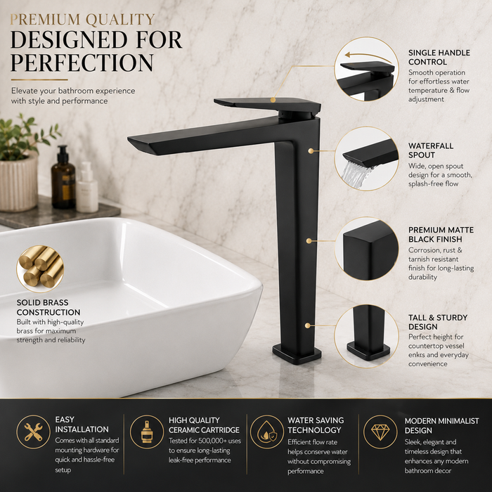 BASSINO NEXO Long Body Modern Basin Faucet | 3 Years Warranty Black