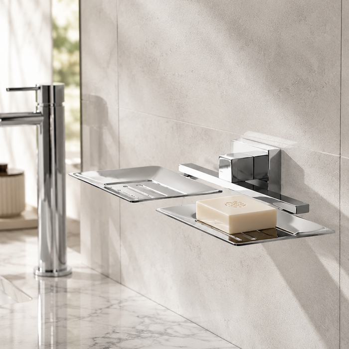 BASSINO Stylish Double Soap Dish For Bathroom/office/home/hotels-Brass,Glossy Finish Silver