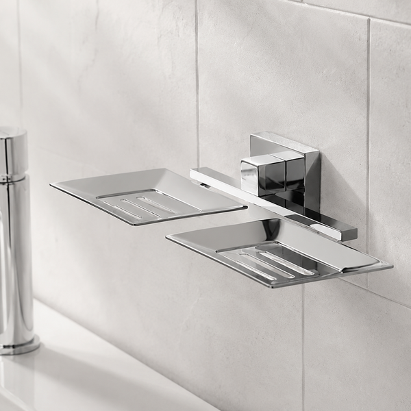 BASSINO Stylish Double Soap Dish For Bathroom/office/home/hotels-Brass,Glossy Finish Silver