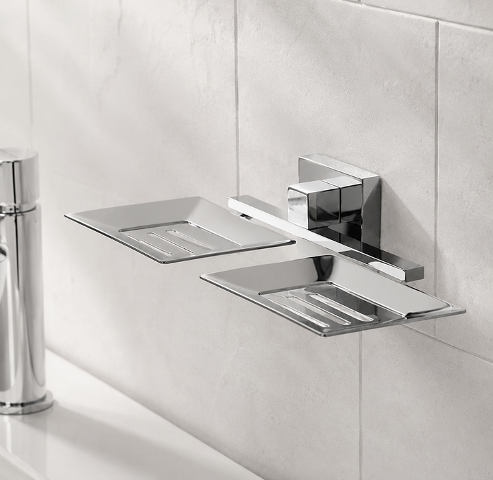 BASSINO Stylish Double Soap Dish For Bathroom/office/home/hotels-Brass,Glossy Finish Silver