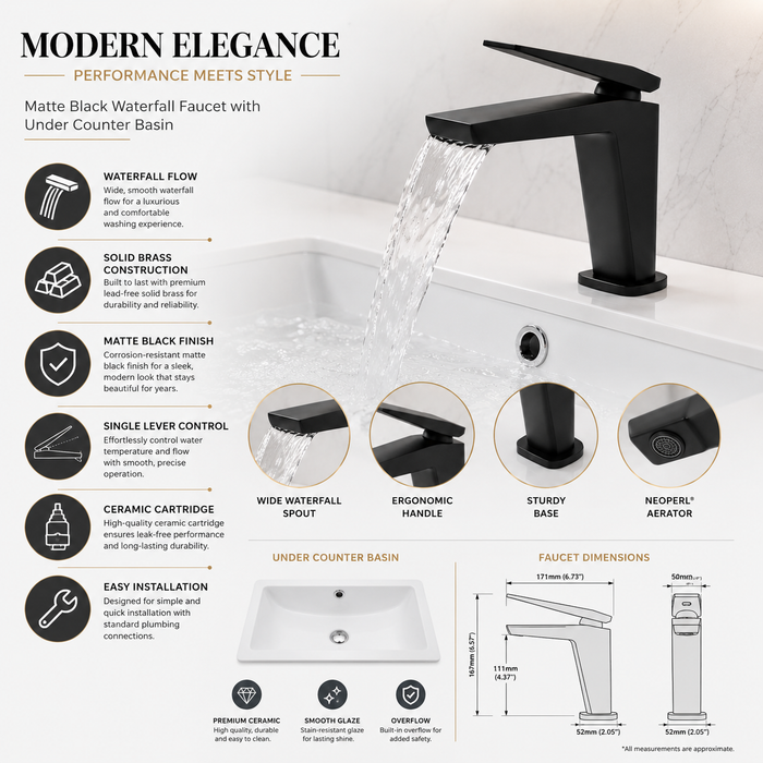 BASSINO NEXUS Short Body Modern Basin Faucet Mixer | 3 Years Warranty Black