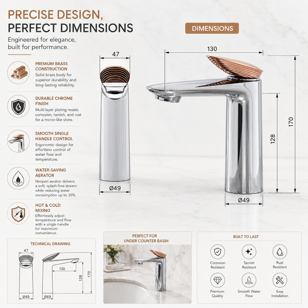 BASSINO Luxury Short Basin Mixer Faucet | Modern Single Lever Bathroom Tap | 5 Years Warranty Chrome