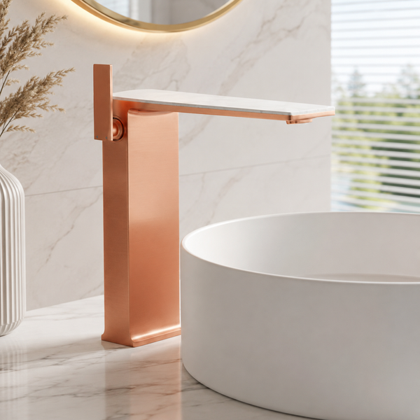 BASSINO Luxury Tall Basin Mixer Tap | Designer Premium Bathroom Faucet - 5 Years Warranty Brushed Rose Gold